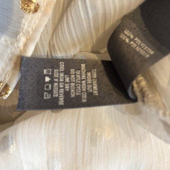 aerie Sheer Gold Polka Dot Long Sleeve Blouse Button Down Medium - Picture 7 of 7